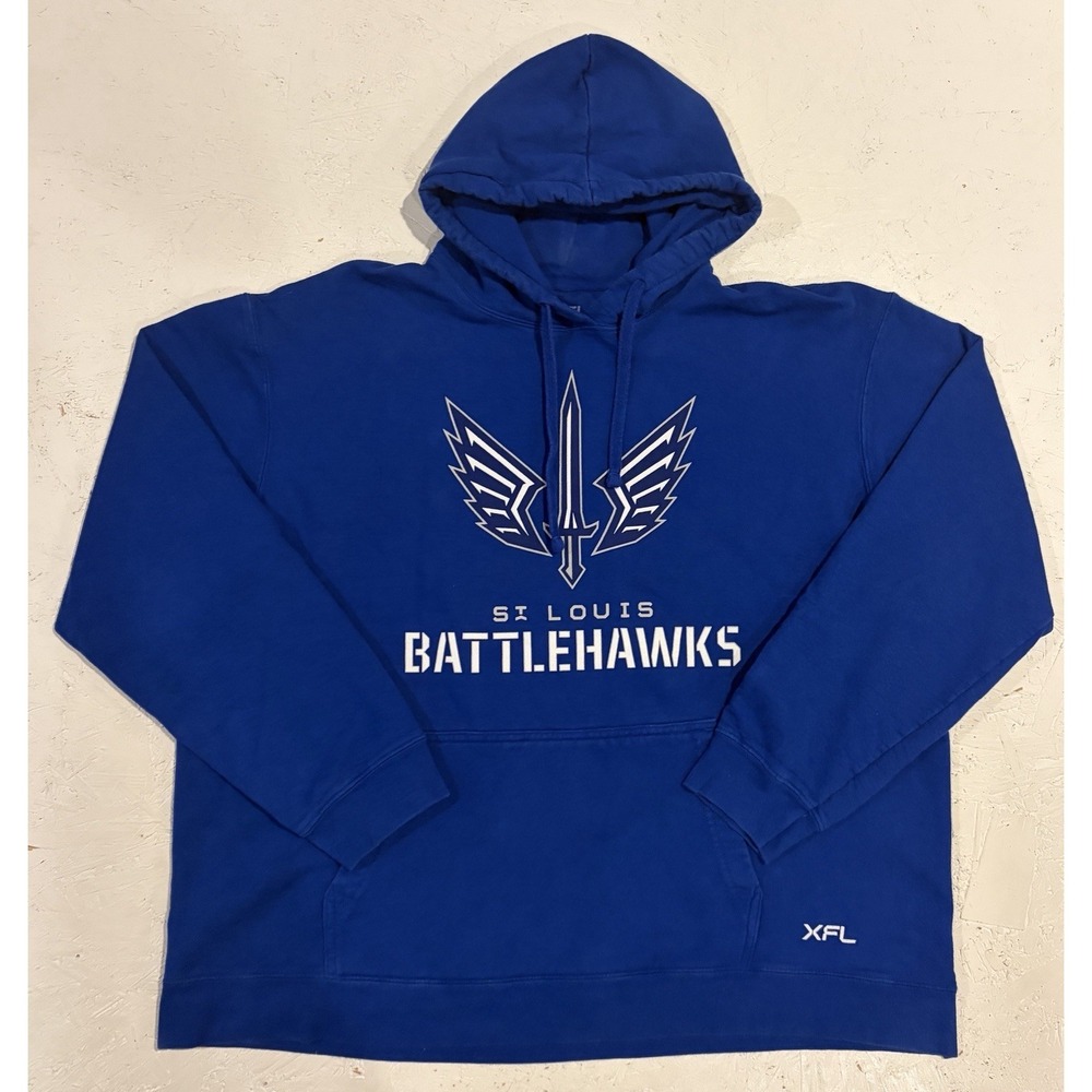 XFL St Louis Battlehawks Football Sweatshirt Hoodie Mens 2XL Blue Pullover